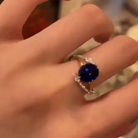 Oval Cut Sapphire Blue Art Deco 925 Sterling Silver Engagement Ring