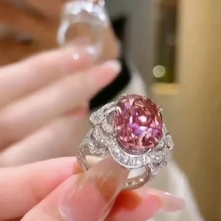 Oval Cut Fancy Pink Art Deco 925 Sterling Silver Engagement Ring