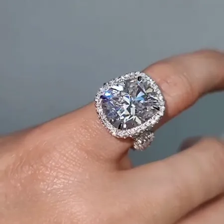 Cushion Cut Diamond White 925 Sterling Silver Halo Engagement Ring