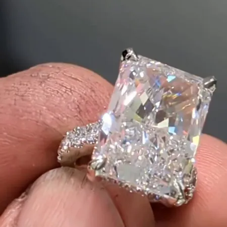 Radiant Cut Diamond White Hidden Halo 925 Sterling Silver Engagement Ring
