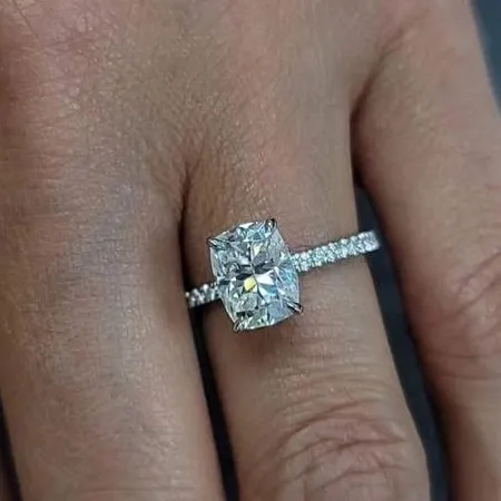 Cushion Cut Diamond White 925 Sterling Silver Hidden Halo Engagement Ring