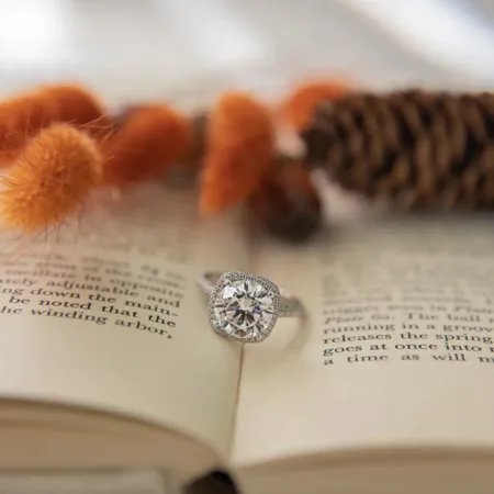 Round Cut Diamond White 925 Sterling Silver Halo Engagement Ring