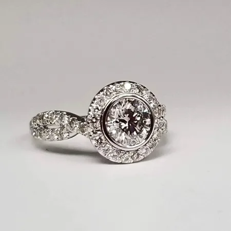 Round Cut Diamond White 925 Sterling Silver Halo Engagement Ring
