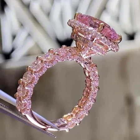 Radiant Cut Fancy Pink Halo...