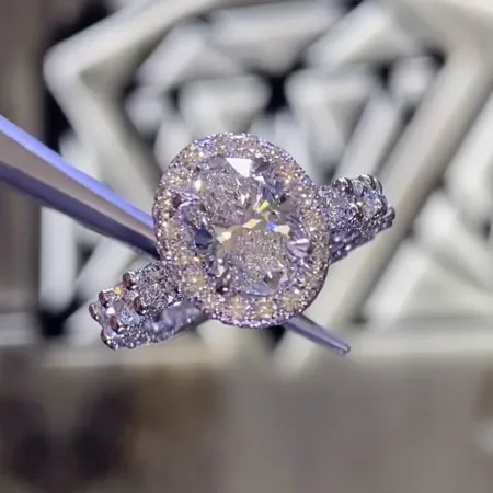 Oval Cut Diamond White 925 Sterling Silver Halo Engagement Ring