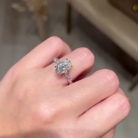 Oval Cut Diamond White 925 Sterling Silver Hidden Halo Engagement Ring