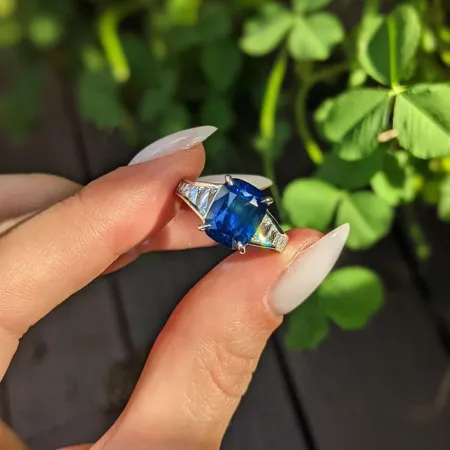 Radiant Cut Sapphire Blue Art Deco 925 Sterling Silver Engagement Ring