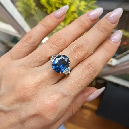 Oval Cut Sapphire Blue 3-Stone 925 Sterling Silver Engagement Ring