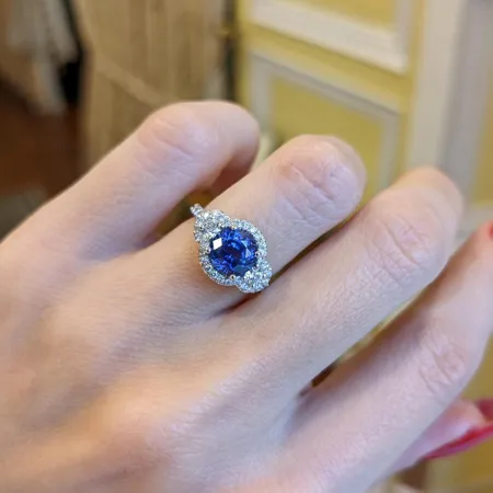 Round Cut Sapphire Blue Halo 925 Sterling Silver Engagement Ring