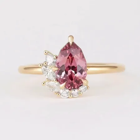 Pear Cut Garnet Red Art Deco 925 Sterling Silver Yellow Gold Engagement Ring