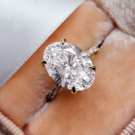 Oval Cut Diamond White 925 Sterling Silver Yellow Gold Hidden Halo Engagement Ring