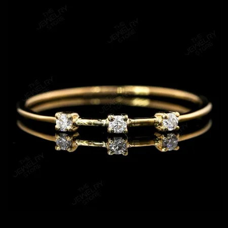 Round Cut Diamond White 925 Sterling Silver Yellow Gold 3-Stone Minimalist Stackable Ring