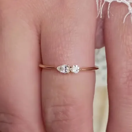 Pear Cut Diamond White 925 Sterling Silver Yellow Gold Minimalist Stackable Engagement Ring