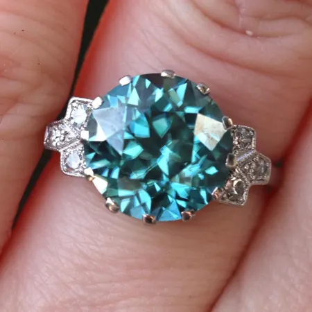 Round Cut Aquamarine Blue 925 Sterling Silver 3-Stone Engagement Ring