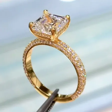 Asscher Cut Diamond White 925 Sterling Silver Yellow Gold Classic Engagement Ring