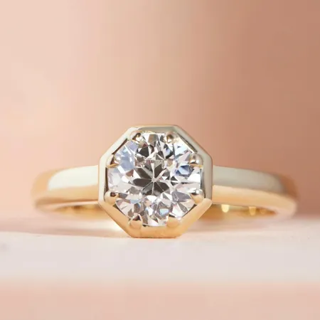 Round Cut Diamond White 925 Sterling Silver Yellow Gold Solitaire Engagement Ring
