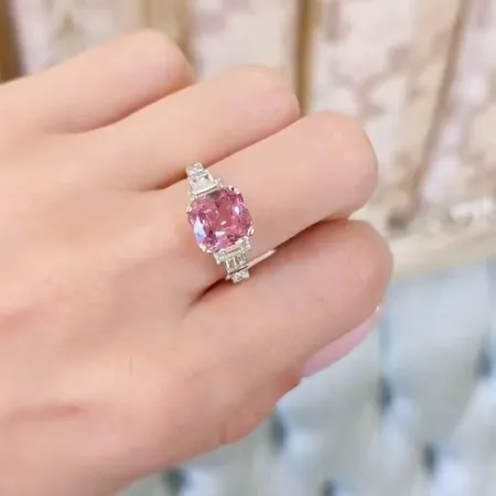 Princess Cut Fancy Pink 925 Sterling Silver Yellow Gold 3-Stone Engagement Ring