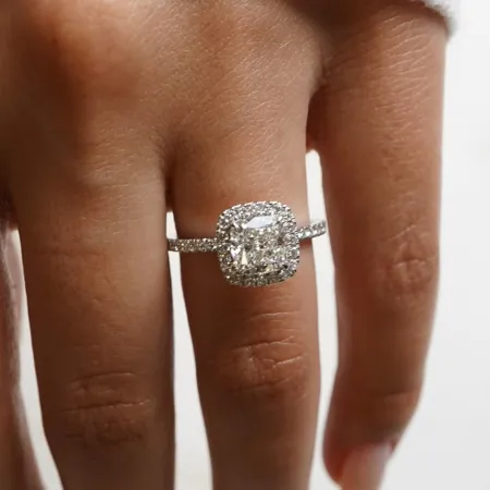 Cushion Diamond White Sterling Silver Halo Engagement Ring