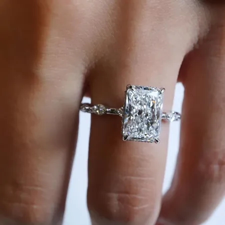 Radiant Diamond White Sterling Silver Classic Engagement Ring