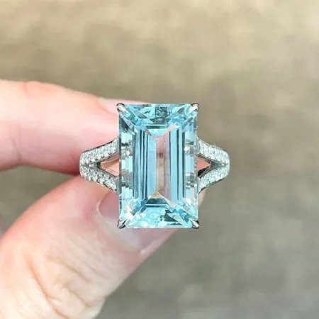 Emerald Cut Aquamarine Sterling Silver Classic Engagement Ring