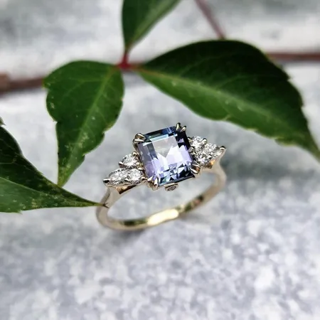 Emerald Cut Amethyst Sterling Silver Yellow Gold Engagement Ring