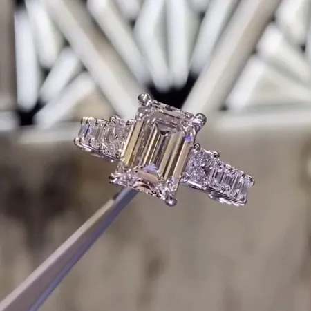 Emerald Cut Diamond White Sterling Silver 3-Stone Engagement Ring