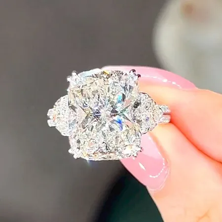 Round Cut Diamond White Sterling Silver 3-Stone Engagement Ring