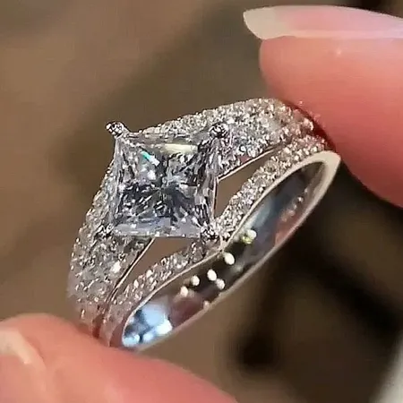 Princess Cut Diamond White Sterling Silver Engagement Ring