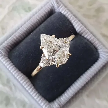 Pear Cut Diamond White Sterling Silver Yellow Gold 3-Stone Engagement Ring