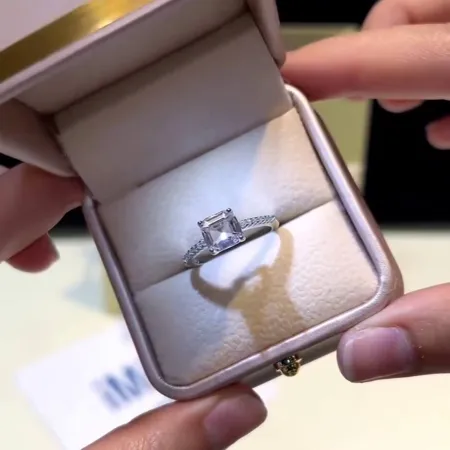 Asscher Cut Diamond White Sterling Silver Classic Engagement Ring