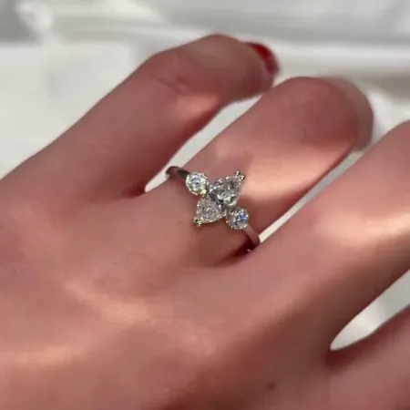 Marquise Cut Diamond White Sterling Silver 3-Stone Engagement Ring