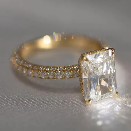 Radiant Cut Diamond White Sterling Silver Yellow Gold Engagement Ring