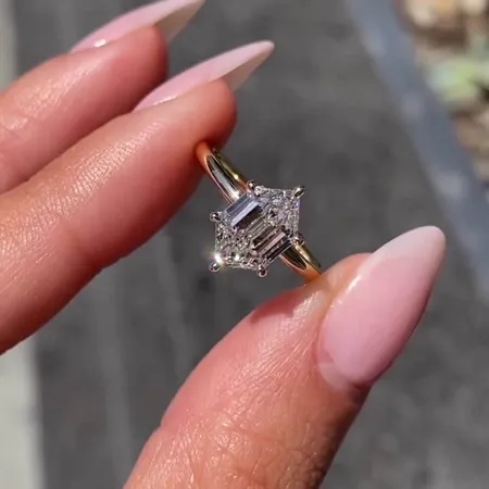 Emerald Cut Diamond White Sterling Silver Yellow Gold Solitaire Engagement Ring
