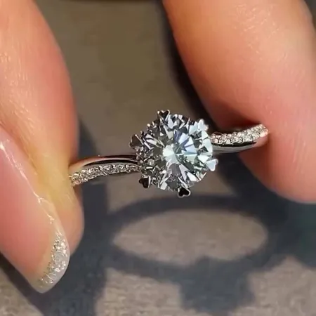 Round Cut Diamond White Sterling Silver Classic Engagement Ring