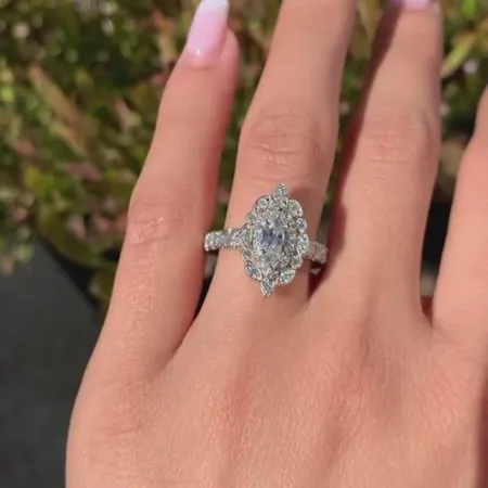 Marquise Cut Diamond White Sterling Silver Halo Engagement Ring