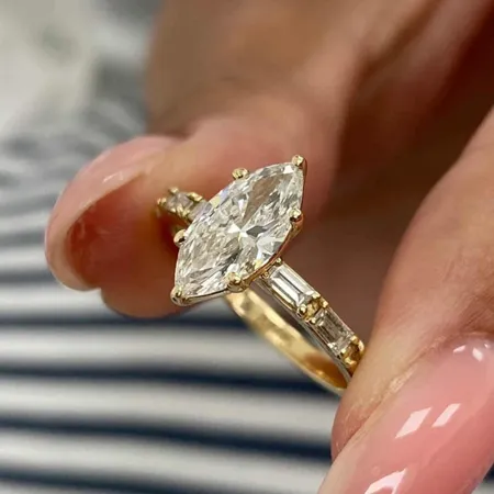 Marquise Cut Diamond White Sterling Silver Yellow Gold Engagement Ring