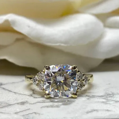 Cushion Cut Diamond White Sterling Silver Yellow Gold Engagement Ring
