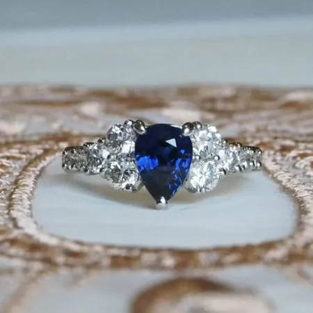 Pear Cut Sapphire Blue Sterling Silver Engagement Ring