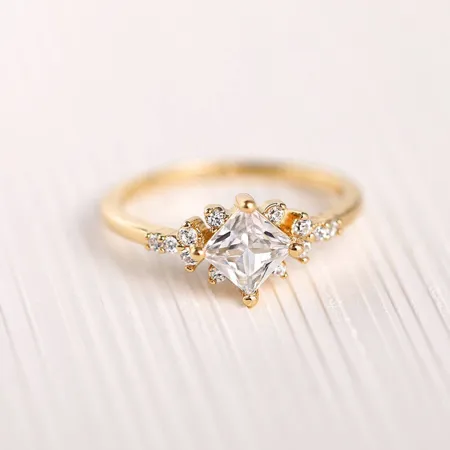 Princess Cut Diamond White Sterling Silver Yellow Gold Engagement Ring