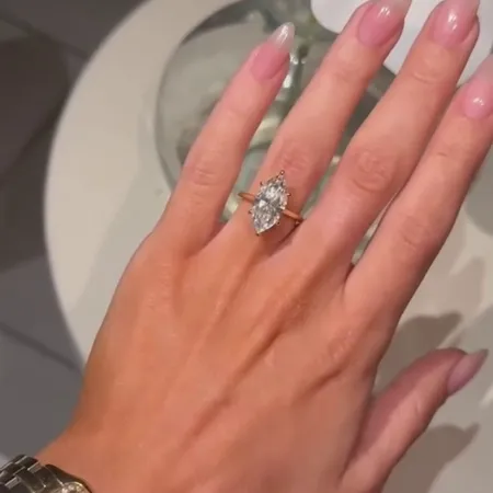 Marquise Cut Diamond White Sterling Silver Yellow Gold Engagement Ring