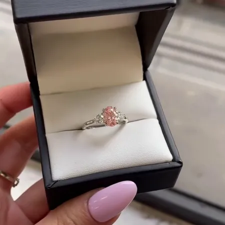 Oval Cut Fancy Pink Sterling Silver 3-Stone Engagement Ring