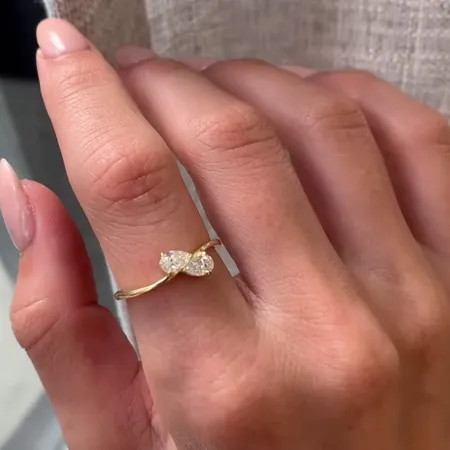 Pear Cut Diamond White Sterling Silver Yellow Gold Engagement Ring