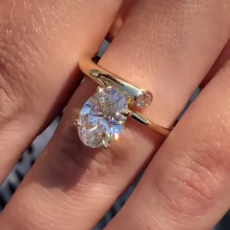 Oval Cut Diamond White Sterling Silver Yellow Gold Engagement Ring