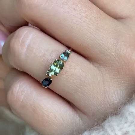 Pear Cut Peridot Green Sterling Silver Yellow Gold Engagement Ring