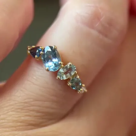 Oval Cut Aquamarine Blue Sterling Silver Yellow Gold Engagement Ring