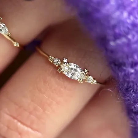 Marquise Cut Diamond White Sterling Silver Yellow Gold Engagement Ring