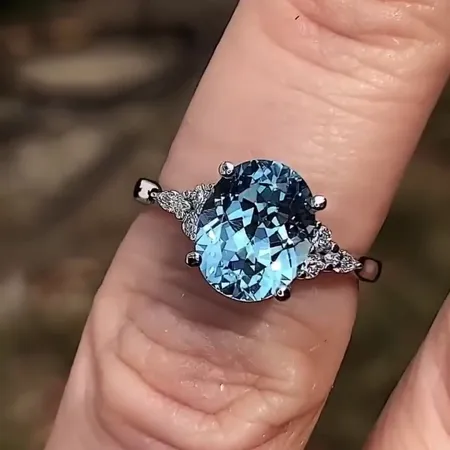 Oval Cut Aquamarine Blue Sterling Silver Engagement Ring