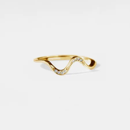 Round Cut Diamond White Sterling Silver Wave Band Ring