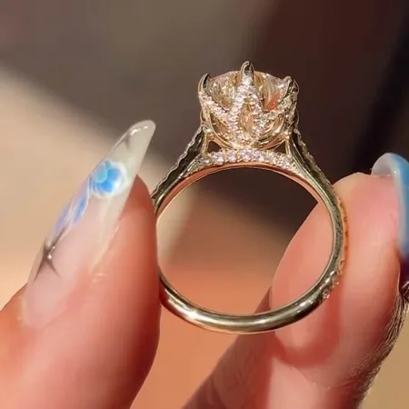 Round Cut Diamond White Sterling Silver Yellow Gold Engagement Ring
