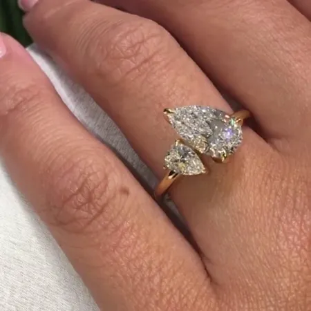 Pear Cut Diamond White Sterling Silver Yellow Gold Engagement Ring